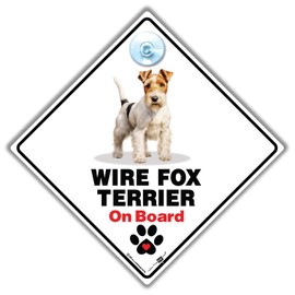Wire Fox Terrier On Board Sign, Fox Terrier Dog Car Sign, Fox Terrier Dog Car Sign, Fox Terrier Dog Breed Vehicle Sign, Dog On Board Suction Cup Sign 14cm x 14cm