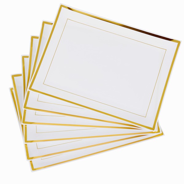 MATANA 6 White Plastic Serving Platters with Gold Border, Food