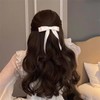2Pcs White Hair Bows with Long Tail, Silky Satin Tassel