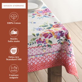 Maison d'Hermine Tablecloth, 100% Cotton, Decorative, Washable, Square Tablecloth for Mother's Day Gifts, Kitchen, Dining, Buffets, Camping, Rose Garden - Spring/Summer (140 cm x 180 cm)