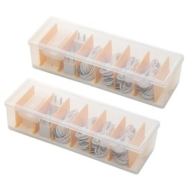 Cable Management Box with Lid, 2 Pcs Data Cable Tidy Case with 7 Compartments, Plastic Storage Box for Charger Organiser, Cord Organiser Case for Office, Home Charger Storage(COLOR:clear)