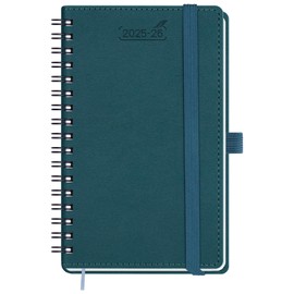 BEZEND Pocket Planner 2025 2026 Weekly and Monthly, 18-Month Academic Year (Jul 25-Dec 26) 3.5" x 6" Calendar Book with Horizontal Daily Agenda, Leather Softcover Spiral - Dark Green