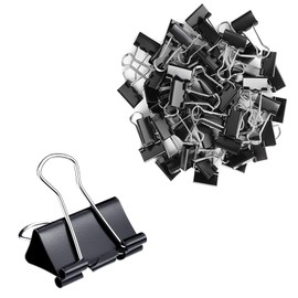 CHENLONB Double Clips, 0.6 inches (15 mm), Set of 50 Metal Document Organizer, Paper Clips, Stationery, Office Supplies, Commercial Use, Home, Black (50 Pieces)