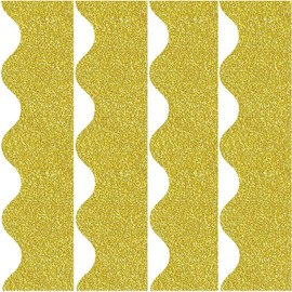 KOSTOO 32.5 Ft Shine Scalloped Bulletin Board Borders, Classroom Borders Stickers for Bulletin Board, White Board, Cork Board, Locker and Classroom Decoration Strips (Gold)