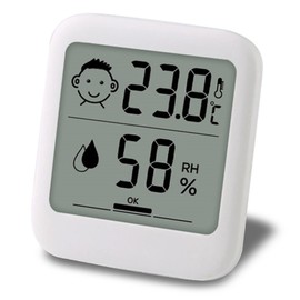 HATUSOKU Digital Thermometer/Hygrometer, Comfort Level Face Display, Thermometer, Hygrometer, Stand, Magnet, Hanging, Palm Size (Simple, No Clock) White