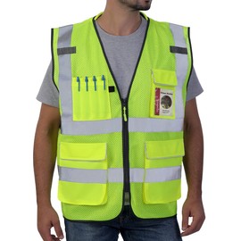 Neopelta Reflective Safety Vest Yellow Mesh, High Visibility Vest with Pockets and Zipper, Padded Neck, Construction Work Vest ANSI Class 2, Yellow 2X