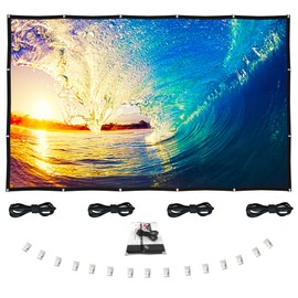 120 inch Projector Screen Portable - Foldable Indoor Outdoor Movie Screen - White Screen for Projector - Double Side Backyard Projector Screen 16:9 - Wall Mount Theater Screen with Bag, Hooks & Ropes