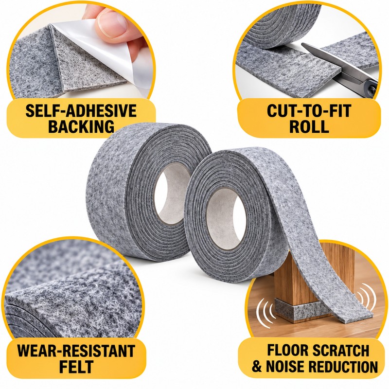 2-Pack Self-Adhesive Felt Furniture Strips for Floor Protection – 1.18