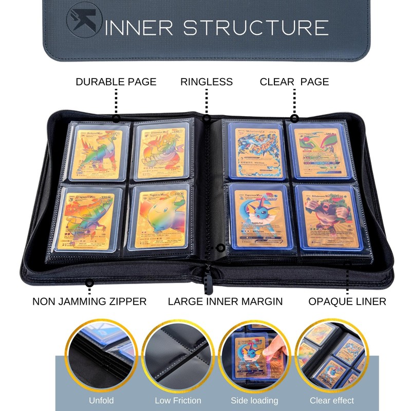 KUOOKING Toploader Binder, Holds 112+ Toploaders, 4 Pocket Top Loader