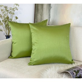 Aiking Home 26x26 Inches Faux Silk Square European Shams, Zipper Closure, Green (Set of 2)