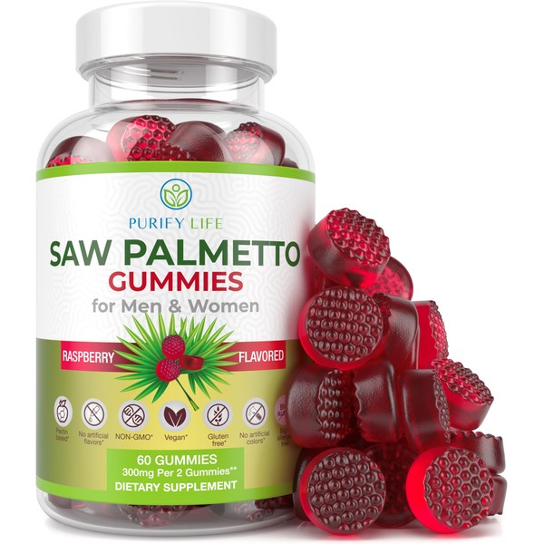 Vegan Saw Palmetto for Women & Men - Potent Saw Palmetto Extract, Prostate Supplements for Men, DHT Blocker for Womens Hair Growth, Hormonal Balance Gummies, PCOS Hair Loss, DHT Blocker, Gluten-Free