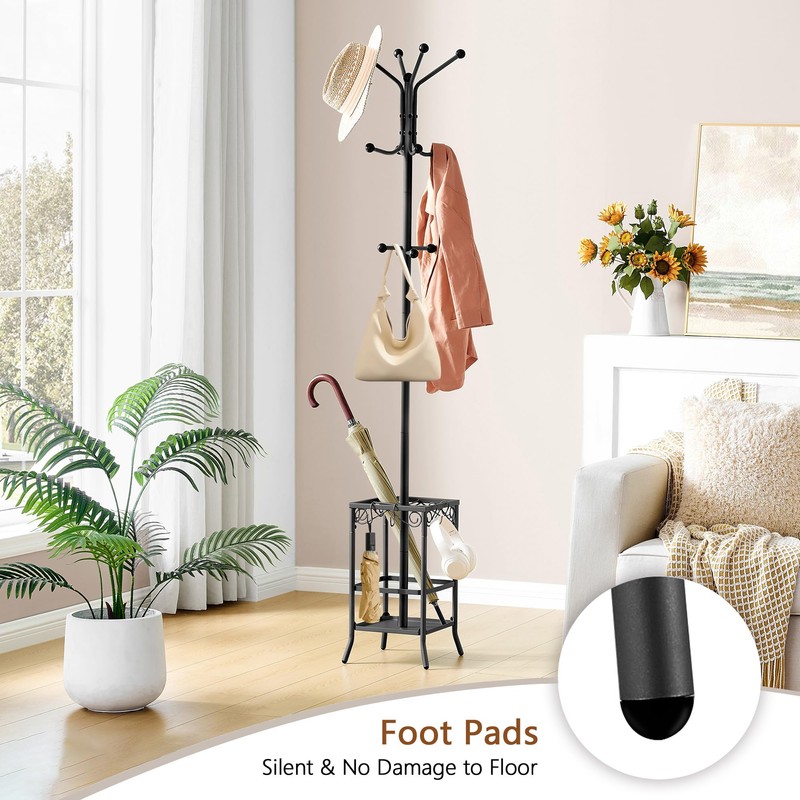Hoctieon Coat Rack Freestanding, Entryway Hanger Stand, Umbrella Holder, Hall