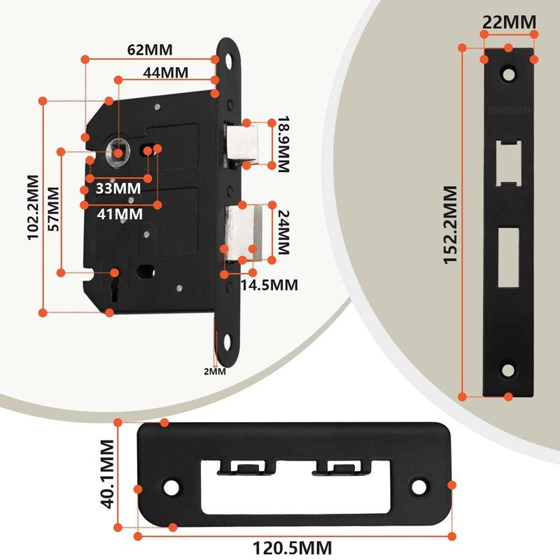 Bwintech 2 PCS 3 Lever Matt Black Mortice Sashlock 65mm