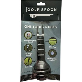 Golf SPOON - 5in1 Golf Tool - Custom Ball Marker - Putt Alignment Stencil - Divot Tool - Club Rest - Tee Height Marker | 3 Line Marker-Custom Golf Stencil-Divot Repair Tool-Putting Aid (The Gambler)