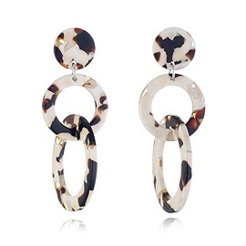 Acrylic Trible Round Circle Dangle Earrings Colorful Resin Geometric Tassel Drop Stud Earrings Lightweight Retro Party 70s 80s Jewerly Gift for Women-E