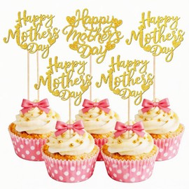 Happy Mother’s Day Cupcake Toppers Gold, 12PCS Glitter Mothers Day Cupcake Picks Pre-Assembled, Mothers Day Cupcake Decorations for Cake Dessert Party Supplies