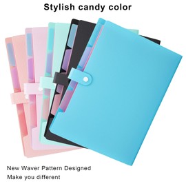 NAFY Colorful Expanding File Folder, 5 Pockets Folder with Colored Labels Portable Weave Pattern Accordion File Folder A4 Letter Size Project Organizer Document Folder for Office School (Purple)