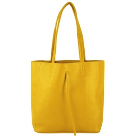 modamoda de - T253 - Italian Leather Tote Bag with Inner Pocket, sunshine yellow