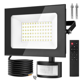 papasbox 50 W LED Spotlight with Motion Sensor Outdoor Light Sensor Outdoor Spotlight with Remote Control 6500 K Cool White IP66 Waterproof Floodlight for Garden Garage Sports Field
