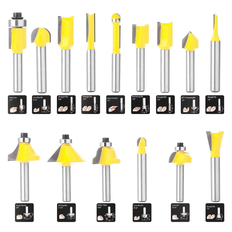 KOWOOD Router Bits Set of 15 Pieces 1/4 Inch Woodwork
