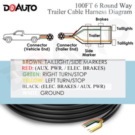 DOAUTO 100 Foot Heavy Duty 14AWG 6 Way Round Conductor Wiring RV Trailer Cord Harness Wire, 6 Individually Flexible PVC RV Tow Hitch Caravan Hook-Up Cable