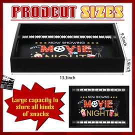 Teenyyou Movie Night Serving Tray with Handles Wooden Snack Storage Box Snack Rack for Countertop, Storage Basket for Home Kitchen Movie Night Christmas Party Supplies(Black,Movie Night)