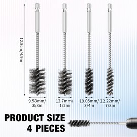 4 Pcs Wire Brush for Drill Stainless Steel Bore Brushes Drill Brush with 1/4 Inch Hex Shank Handle Small Wire Brushes for Ports Tubes Bearings, 3/8", 1/2", 3/4", 7/8"