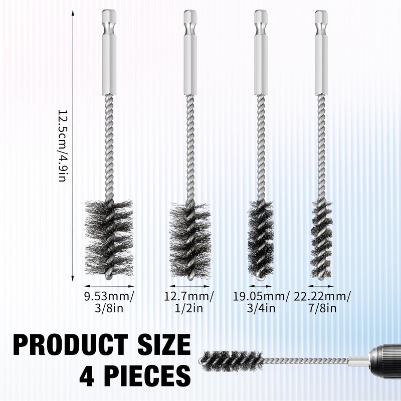 4 Pcs Wire Brush for Drill Stainless Steel Bore Brushes