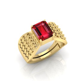 DINJEWEL 6.25 Carat Beautiful Art Deco Natural Ruby Gemstone Butterfly Gold Plated Adjustable Ring For Women