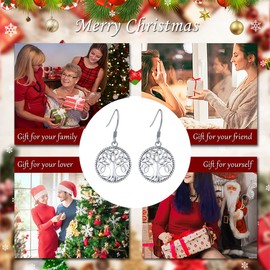 Silver Celtic Knot Tree of Life Drop Hook Earrings Mother Day Jewelry Gift for Women, Silver