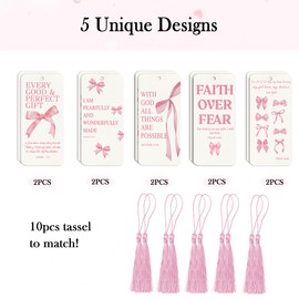 Christian Bible Verse Bookmarks with Tassels, 10 PCS Pink Bow Religious Christian Bible Paper Bookmark Book Markers Gifts for Women Men Reading Book Lovers Bookish Friends Adults Faith