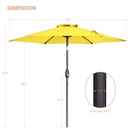 SANLUCE 7.5ft Outdoor Umbrella Patio Umbrella Heavy-Duty Round umbrella outdoor patio with Push Button Tilt and Crank, 2-Year-Non-Fading,Yellow