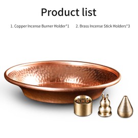 Amitofo Juego de Soporte para quemadores de Incienso de Cobre, tazón de Cobre Martillado para Uso en Altar, Plato de joyería, rituales, Incienso, Manchas y decoración