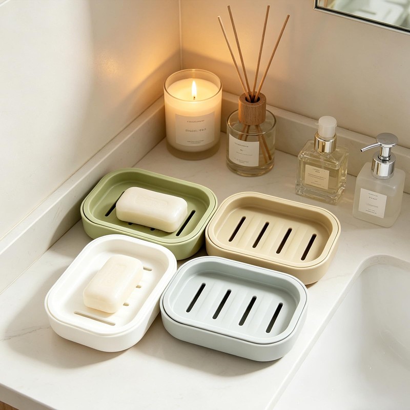 4 Pcs Plastic Soap Dish with Drainage, Portable Shower Soap