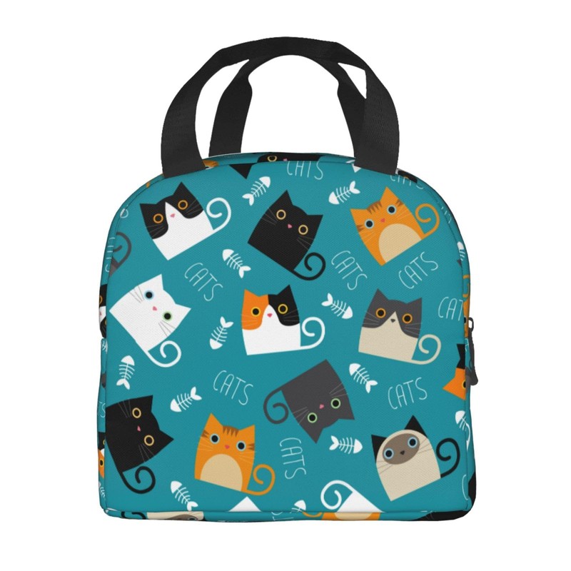 JIMOWANG Funny Cats Portable Lunch Bag Compact Tote Bag Reusable