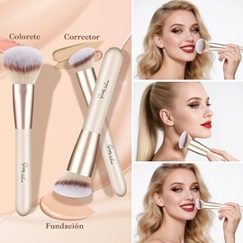 START MAKERS 3Pcs Brochas de Maquillaje para Corrector, Rubor, Base y Contorno, Brochas Suaves Anguladas para Maquillaje Líquido, en Crema o en Polvo,