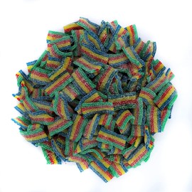 SweetGlob Sour Gummy Belts Candy (1 Pound, Sour Rainbow Quattro Mini Bites)