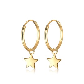 Elli Astro Basic Women's Creole Earrings Star in 925 Sterling Silver Gold-Plated, Sterling Silver