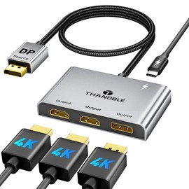THANDBLE DisplayPort to Dual HDMI with DP Adapter (4K@60Hz) Extended Display 1 in 3 Out MST Hub for Multiple Monitors Compatible for Graphics Card, PC, NVIDIA, AMD