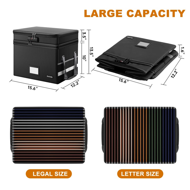 DocSafe File Box with Lock,Multi-Layer Fireproof Document Box Collapsible File