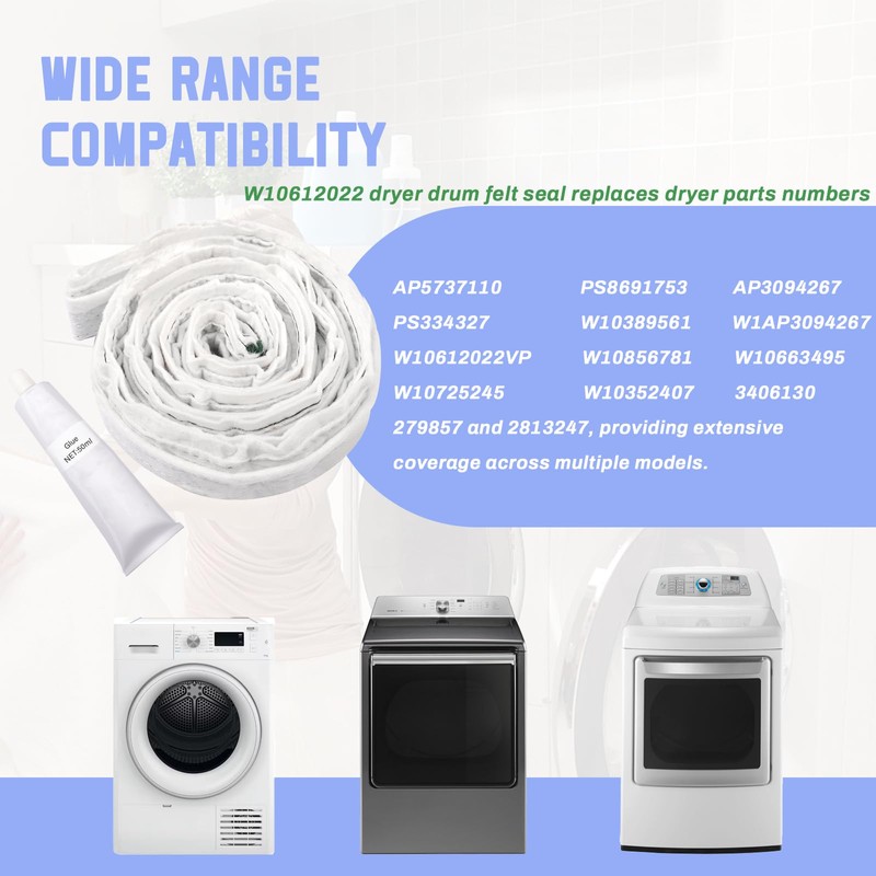 W10612022 Dryer Drum Felt Seal Replacement for Whirlpool, Kenmore, Amana,