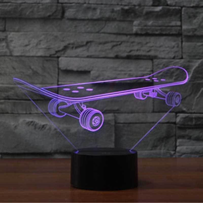 Optical Illusion 3D Skateboard Night Light 16 Colors Changing Remote