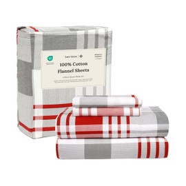 LANE LINEN Cotton Flannel Sheets Queen Size - Brushed for Extra Softness - Durable 100% Cotton Sheets Queen Size Set - Warm Flannel Winter Sheets Queen Size, 15" Deep Pocket Queen Sheets - Red Stripe