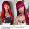 Burgundy Human Hair Wig with Bang Straight Real Hair Wig