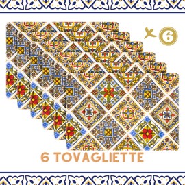 Set of 6 American Placemats Washable 100% Cotton American Placemats 40x35cm Majolic Style with Various Decorations and Colours