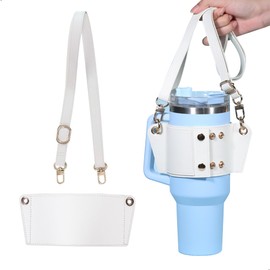 Bottle Holder Backpack, Bottle Holder Bag, Leather, Cup Holder for Hanging, Hanging Water Bottle with Adjustable Shoulder Strap for Travel, Fishing, Hiking and Other Outdoor Activities, White