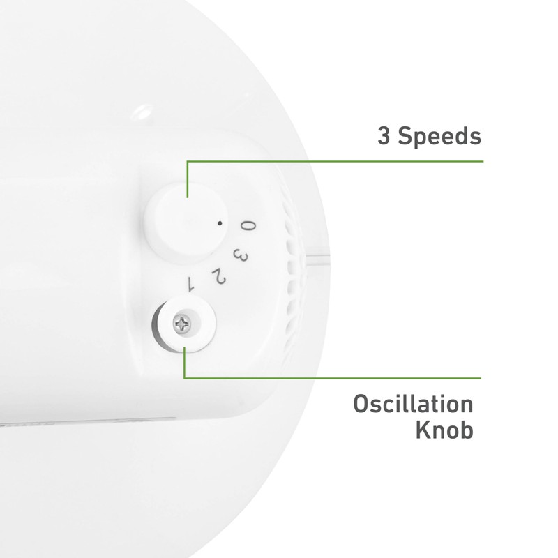 HOLMES 12" Table Fan, 75° Oscillation, 3 Speeds, 15° Adjustable