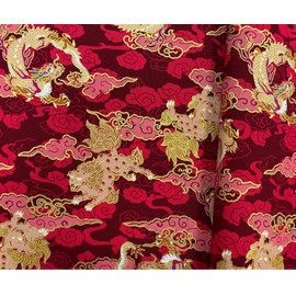 Jukway Cotton Fabric Sold by the Metre, 50 cm x 145 cm, 100% Cotton Fabrics for Sewing, Bronzing Golden Pattern, Fabric Sold by the Metre, Cotton Quilting, DIY Decoration Crafts (06 Pattern, Red)