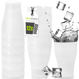 idea-station Plastic Cups 12 x 450 ml - Transparent - Plastic Cocktail Glasses - Reusable Party Cups for Hot and Cold Drinks - Perfect for Birthday Parties, Outdoor and Camping Kitchen