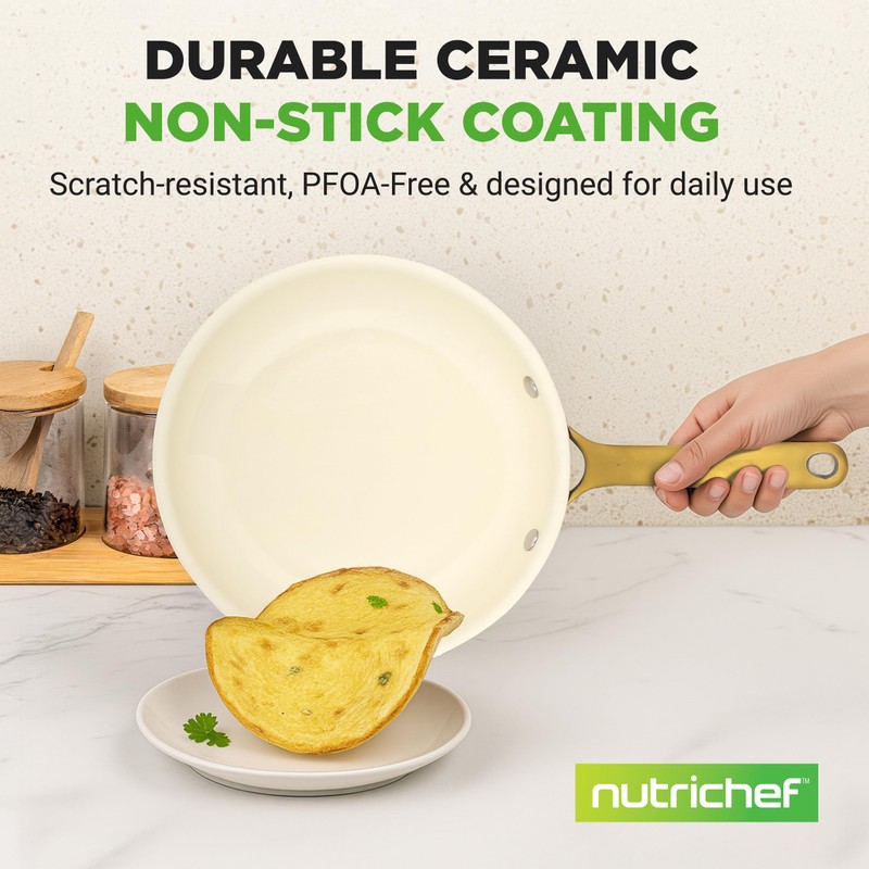 NutriChef 12 Inch Large Ceramic Coated Frying Pan - Non